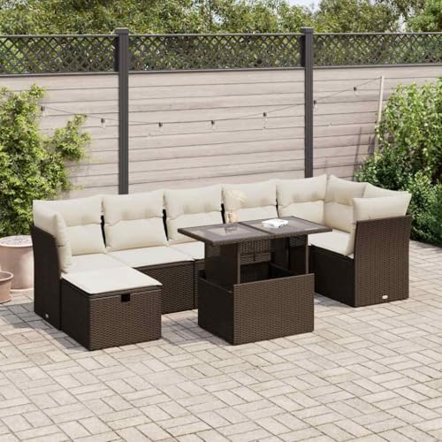 qohoio 8-TLG. Garten-Sofagarnitur mit Kissen Outdoor Sofa Garten LoungemöBel Set TerrassenmöBel LoungemöBel Terrasse Braun Poly Rattan - 3327793 von qohoio