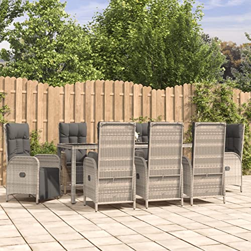 qohoio 9-TLG. Garten-Essgruppe mit Kissen GartenmöBel TerrassenmöBel Garten Sitzgruppe Essgruppe Garten MöBel Set Grau Poly Rattan - 3185037 von qohoio