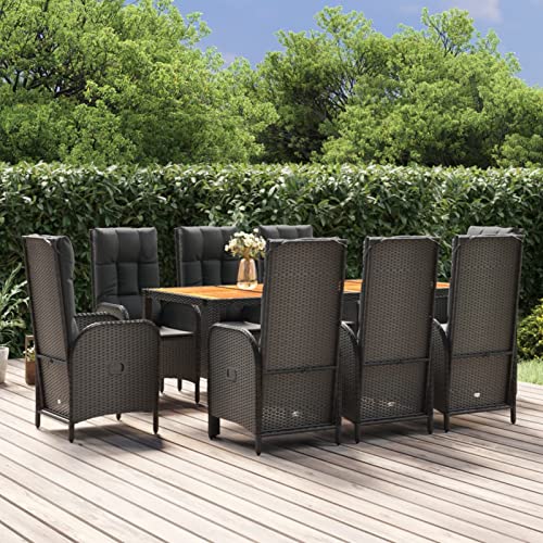 qohoio 9-TLG. Garten-Essgruppe mit Kissen GartenmöBel TerrassenmöBel Garten Sitzgruppe Essgruppe Garten MöBel Set Schwarz Poly Rattan - 3185073 von qohoio