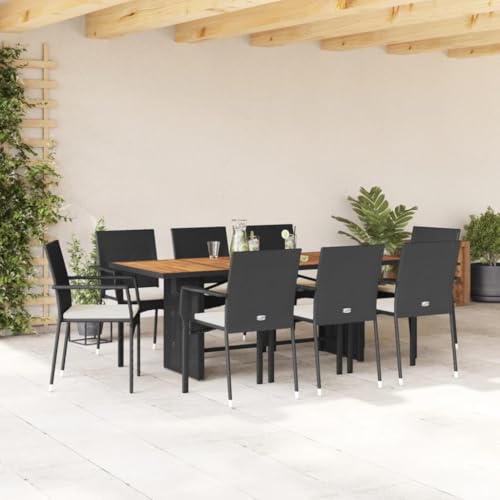 qohoio 9-TLG. Garten-Essgruppe mit Kissen GartenmöBel TerrassenmöBel Garten Sitzgruppe Essgruppe Garten MöBel Set Schwarz Poly Rattan - 3213503 von qohoio