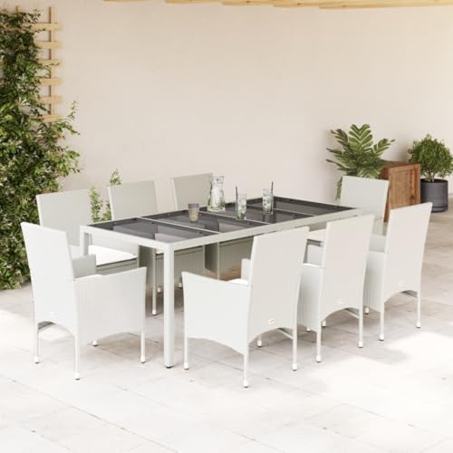 qohoio 9-TLG. Garten-Essgruppe mit Kissen Sitzgruppe Outdoor TerrassenmöBel Terrassen-Sitzgruppe Garten-Essgruppe Weiß Poly Rattan und Glas qohoio 9-TLG. Garten-Essgruppe mit Kissen Sitzgruppe Outdoor TerrassenmöBel Terrassen-Sitzgruppe Garten-Essgruppe Weiß Poly Rattan und Glas von qohoio