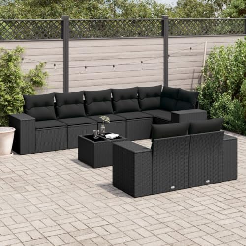 qohoio 9-TLG. Garten-Sofagarnitur mit Kissen Balkonsofa LoungemöBel TerrassenmöBel Outdoor Sofa Garten LoungemöBel Set Schwarz Poly Rattan - 3222824 von qohoio