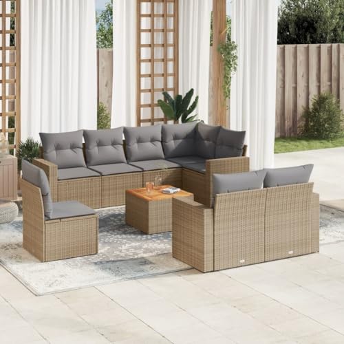 qohoio 9-TLG. Garten-Sofagarnitur mit Kissen Outdoor Sofa Garten LoungemöBel Set Balkonsofa LoungemöBel TerrassenmöBel Beige Poly Rattan - 3256549 von qohoio