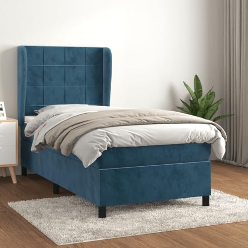 qohoio Boxspringbett mit Matratze Bett Mit Matratze Betten Boxspringbett Mit Matratze Schlafzimmer Bett Dunkelblau 90x200 cm Samt - 3129193 von qohoio