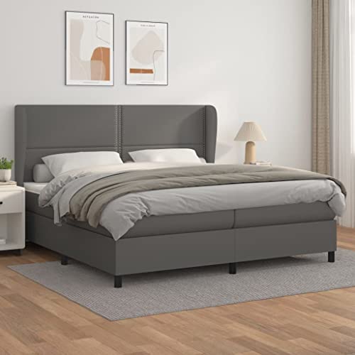 qohoio Boxspringbett mit Matratze Bett Mit Matratze Betten Boxspringbett Mit Matratze Schlafzimmer Bett Grau 200x200 cm Kunstleder - 3128995 von qohoio
