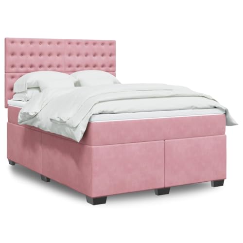 qohoio Boxspringbett mit Matratze Betten Mit Matratze Schlafzimmer Bett Boxspringbett Mit Matratze Rosa 140x190 cm Samt - 3293223 von qohoio