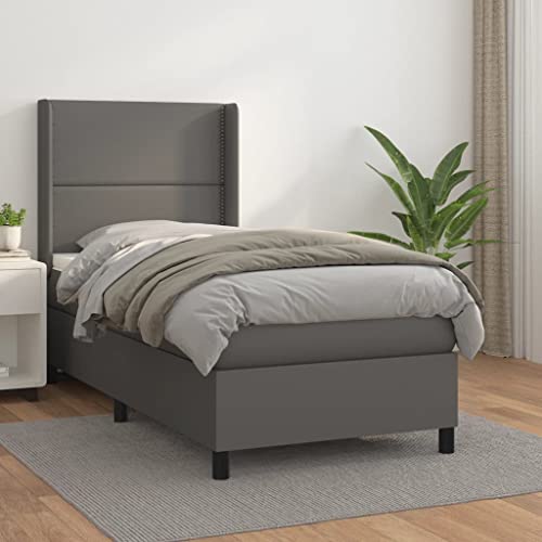 qohoio Boxspringbett mit Matratze Boxspringbett Bett Mit Matratze Betten Box Spring Bett Betten Mit Matratze Grau 90x200 cm Kunstleder von qohoio