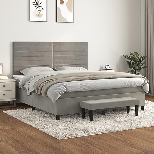 qohoio Boxspringbett mit Matratze Boxspringbett Bett Mit Matratze Betten Box Spring Bett Betten Mit Matratze Hellgrau 160x200 cm Samt von qohoio