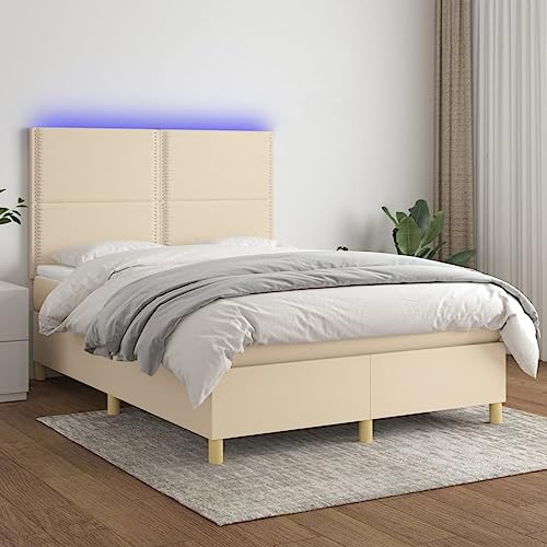 qohoio Boxspringbett mit Matratze & LED Bett Mit Matratze Boxspringbett Betten Box Spring Bett Betten Mit Matratze Creme 140x200 cm Stoff - 3135362 von qohoio