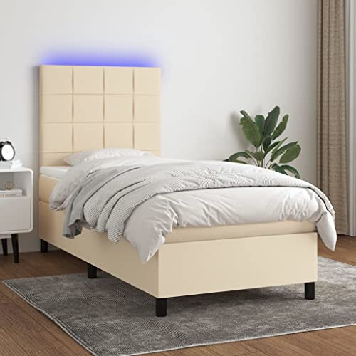 qohoio Boxspringbett mit Matratze & LED Bett Mit Matratze Boxspringbett Betten Box Spring Bett Betten Mit Matratze Creme 90x200 cm Stoff - 3134850 von qohoio