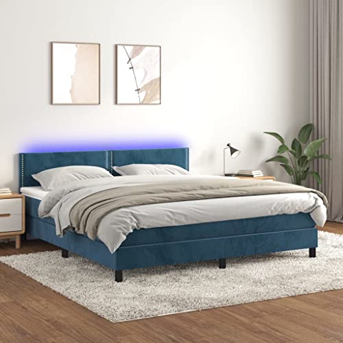 qohoio Boxspringbett mit Matratze & LED Bett Mit Matratze Boxspringbett Betten Box Spring Bett Betten Mit Matratze Dunkelblau 180x200 cm Samt von qohoio