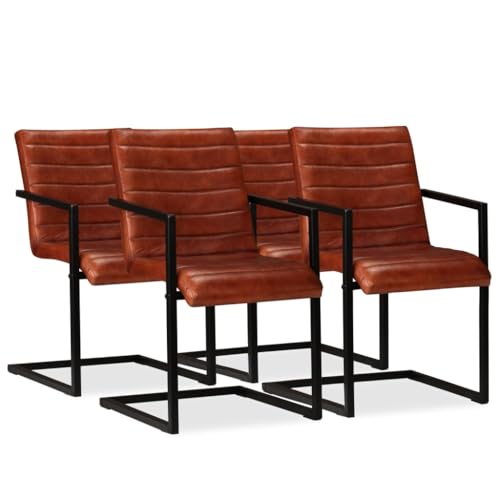 qohoio Esszimmerstühle 4 STK. EsszimmermöBel Esszimmerstuhl Dining Chair Esszimmer StüHle EsszimmerstüHlen Echtleder Braun von qohoio