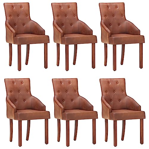 qohoio Esszimmerstühle 6 STK. EsszimmermöBel Esszimmerstuhl Dining Chair Esszimmer StüHle EsszimmerstüHlen Braun Echtes Ziegenleder von qohoio