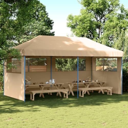 qohoio Partyzelt Faltbar Pop-Up mit 3 Seitenteilen Partyzelt Pavillon Faltbar Pop Up Pavillon Camping Pavillon Beige - 4004943 von qohoio