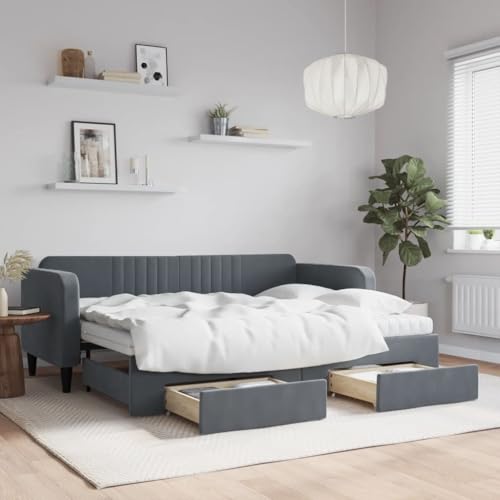 qohoio Tagesbett Ausziehbar mit Schubladen Bett Mit Stauraum Tagesbett Bett Mit Schubladen Schubladenbett Dunkelgrau 80x200 cm Samt - 3197129 von qohoio