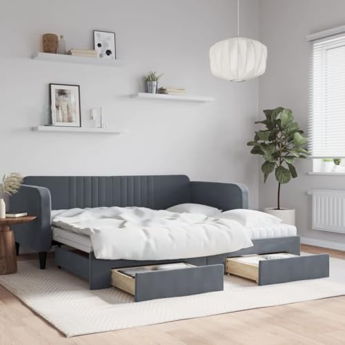 qohoio Tagesbett Ausziehbar mit Schubladen Bett Mit Stauraum Tagesbett Bett Mit Schubladen Schubladenbett Dunkelgrau 90x190 cm Samt - 3197149 von qohoio