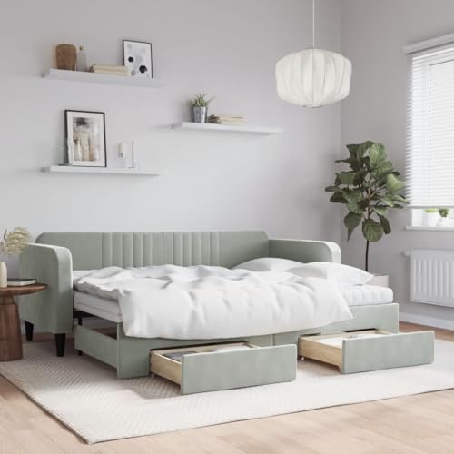 qohoio Tagesbett Ausziehbar mit Schubladen Bett Mit Stauraum Tagesbett Bett Mit Schubladen Schubladenbett Hellgrau 80x200 cm Samt - 3197128 von qohoio