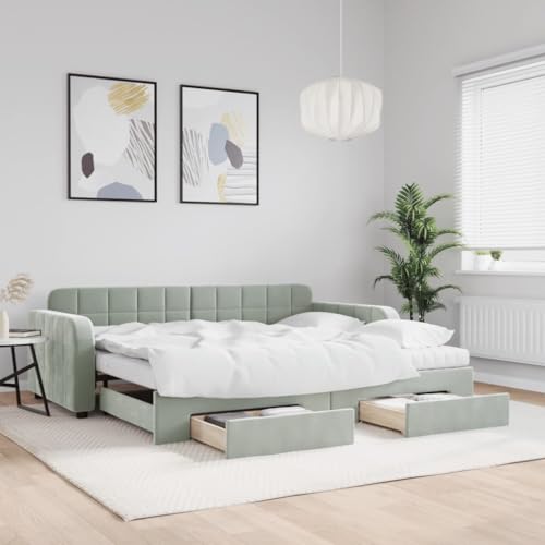 qohoio Tagesbett Ausziehbar mit Schubladen Bett Mit Stauraum Tagesbett Bett Mit Schubladen Schubladenbett Hellgrau 90x190 cm Samt - 3197014 von qohoio