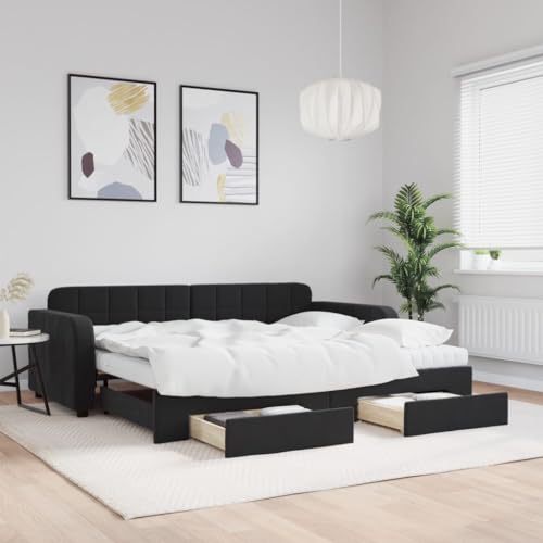 qohoio Tagesbett Ausziehbar mit Schubladen Bett Mit Stauraum Tagesbett Bett Mit Schubladen Schubladenbett Schwarz 90x190 cm Samt - 3197016 von qohoio