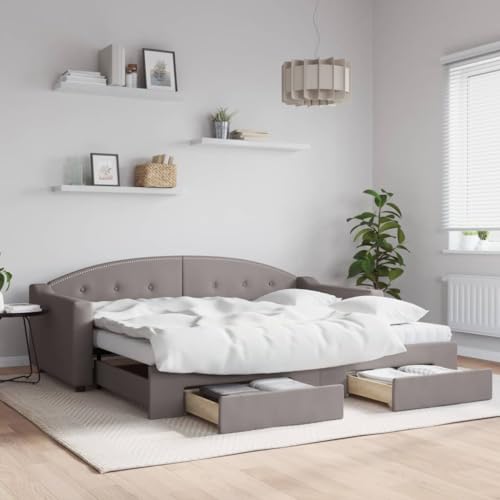 qohoio Tagesbett Ausziehbar mit Schubladen Bett Mit Stauraum Tagesbett Bett Mit Schubladen Schubladenbett Taupe 90x200 cm Stoff - 3197569 von qohoio
