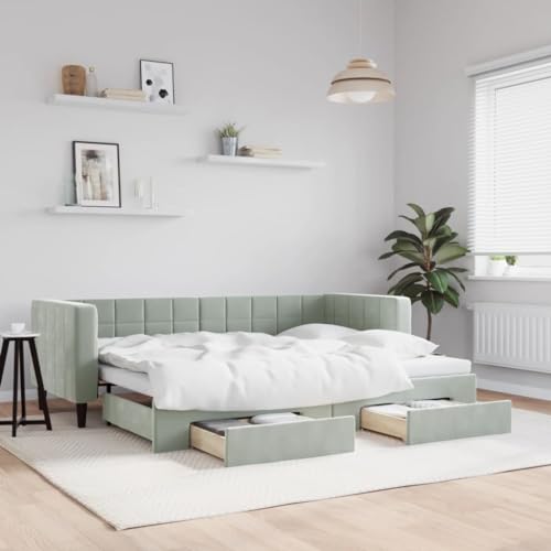 qohoio Tagesbett Ausziehbar mit Schubladen Hellgrau 80x200 cm Tagesbett Ausziehbar Bett Mit Stauraum Bett Zum Ausziehen Bett Mit Schubladen Samt - 3196732 von qohoio