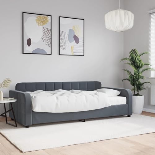 qohoio Tagesbett mit Matratze Bettgestell Schlafzimmer Bett Daybett Betten Tagesbett Dunkelgrau 90x190 cm Samt - 3196919 von qohoio