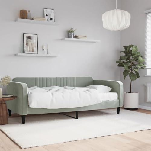 qohoio Tagesbett mit Matratze Bettgestell Schlafzimmer Bett Daybett Betten Tagesbett Hellgrau 90x190 cm Samt - 3197052 von qohoio