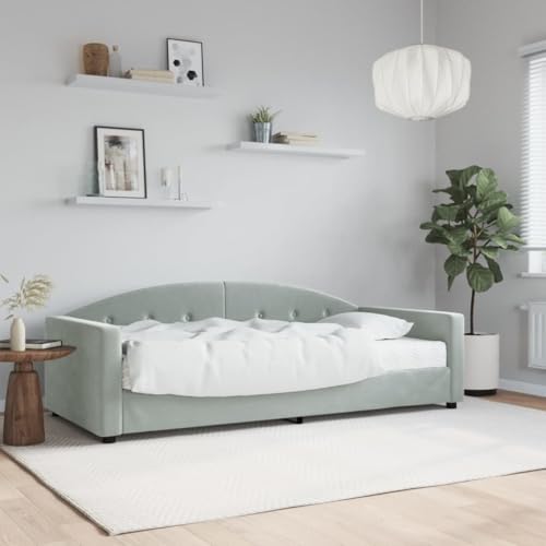 qohoio Tagesbett mit Matratze Bettgestell Schlafzimmer Bett Daybett Betten Tagesbett Hellgrau 90x190 cm Samt - 3197290 von qohoio
