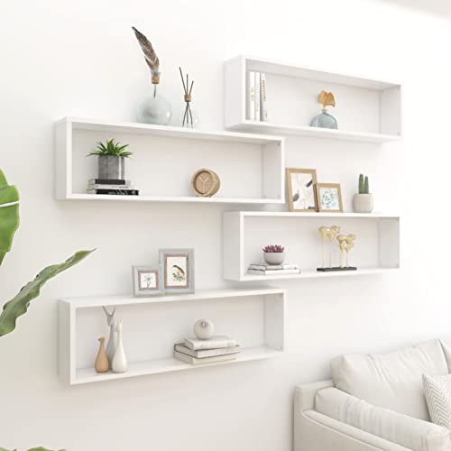 qohoio Würfelregale 4 STK. Hochglanz-Weiß 100x15x30 cm Holzwerkstoff KüChenregal Wand Wandregal Quadratisch von qohoio