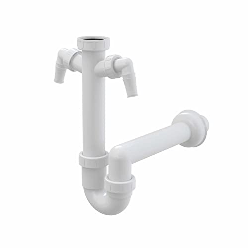 Ablaufgarnitur Röhrensiphon 1,5 Zoll für Spülbecken in Durchmesser 40 mm / 50 mm mit 1 oder 2 Geräteanschlüssen (Ø 50/2 Anschlüsse) von qpool24