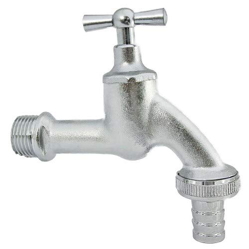 Verchromtes Auslaufventil 1/2 Zoll mit Knebel Wasserhahngriff und Geräteanschluss in 3/4 Zoll x 1/2 Zoll für Anschlussschlauch im Garten und Waschküche von qpool24