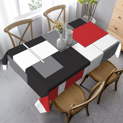 Rechteckige Tischdecke aus Polyester, staubdicht, knitterfrei, für Esszimmer, Partys im Innen- und Außenbereich.Farbblock Rot Schwarz Grau Weiß von qrESONES