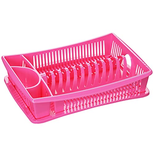 WELLGRO Abtropfgestell - Abtropfgitter - Geschirr Abtropfkorb - Abtropfständer - Abtropfschale - Geschirrabtropfständer - MADE IN EUROPE, Farbe:Pink von quantio