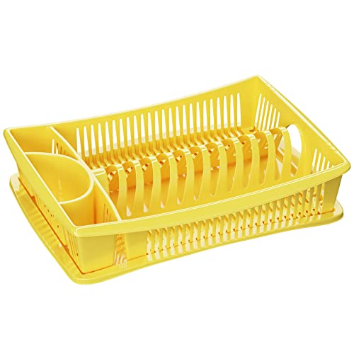 WELLGRO Abtropfgestell - Abtropfgitter - Geschirr Abtropfkorb - Abtropfständer - Abtropfschale - Geschirrabtropfständer - MADE IN EUROPE, Farbe:Gelb von quantio