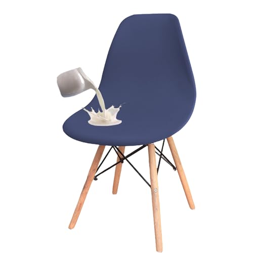 Stuhlhussen, 2er-Set, wasserdichte, dehnbare Stuhlhussen ohne Armlehnen für Esszimmerstühle im Mid-Century-Modern-Stil, aus Polyesterfaser und Spandex, dunkle Kaffeefarbe (Marineblau, 2er-Set) von qudkdhs