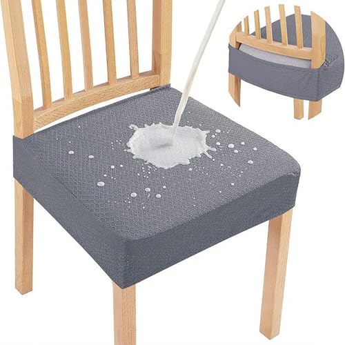 qudkdhs Stuhlhussen, wasserdicht, dehnbar, für Esszimmer- und Küchenstühle mit Bändern – 2er-, 4er-, 6er-Pack-Optionen – Beige, 4er-Set, abnehmbare und waschbare Schoner (Hellgrau, 2er-Set) von qudkdhs