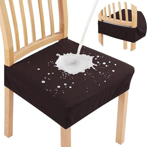 qudkdhs Stuhlhussen, wasserdicht, dehnbar, für Esszimmer- und Küchenstühle mit Bändern – 2er-, 4er-, 6er-Pack-Optionen – Beige, 4er-Set, abnehmbare und waschbare Schoner (Kaffee, 2er-Set) von qudkdhs