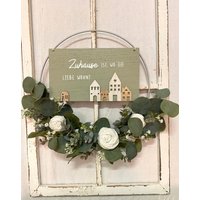 Haltbarer Dekoring Türkranz Wandkranz Flowerhoop Handmade Holzschild Geschenkideen Nr. 15 von quedeko