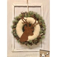 Haltbarer Türkranz Landhaus - Winterkranz Mit Strickkranz Großer Wandkranz Advent -Weihnachten Nr. 513 von quedeko