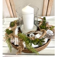 Maritime Tischdeko - Großer Tischkranz Mit Windlicht Haltbare Dekoidee Dekoliebe Terrassendeko Gartendeko Dekoset Nr. 1214 von quedeko