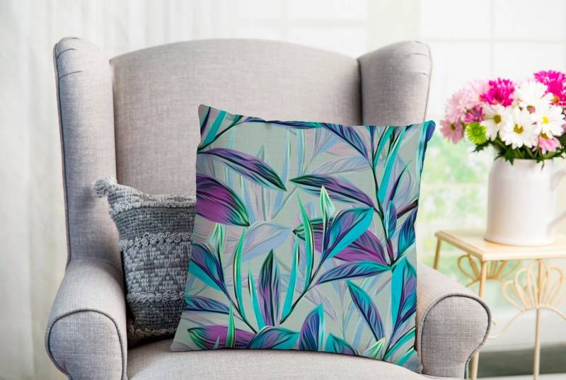 queence Dekokissen Falk, Kissenhülle,Sträucher,Floral,Botanisch,Naturmotiv,Grüne Blätter,Zart von queence