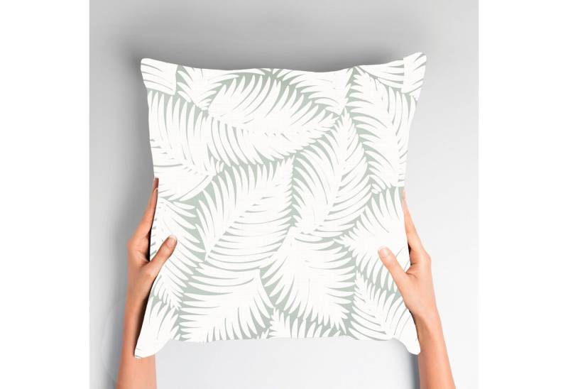 queence Dekokissen Ika, Kissenhülle,Weiße Farnblätter,Natur,Botanisch,Zart,Elegant von queence