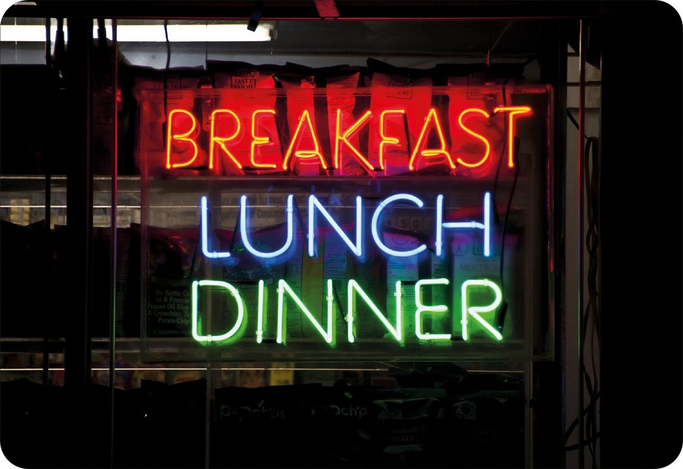 Platzset, Breakfast Lunch Dinner, queence, (4-St), Abwischbar - 48x33 cm - 2mm Vinyl - Tischuntersetzer - Platzdeckchen von queence