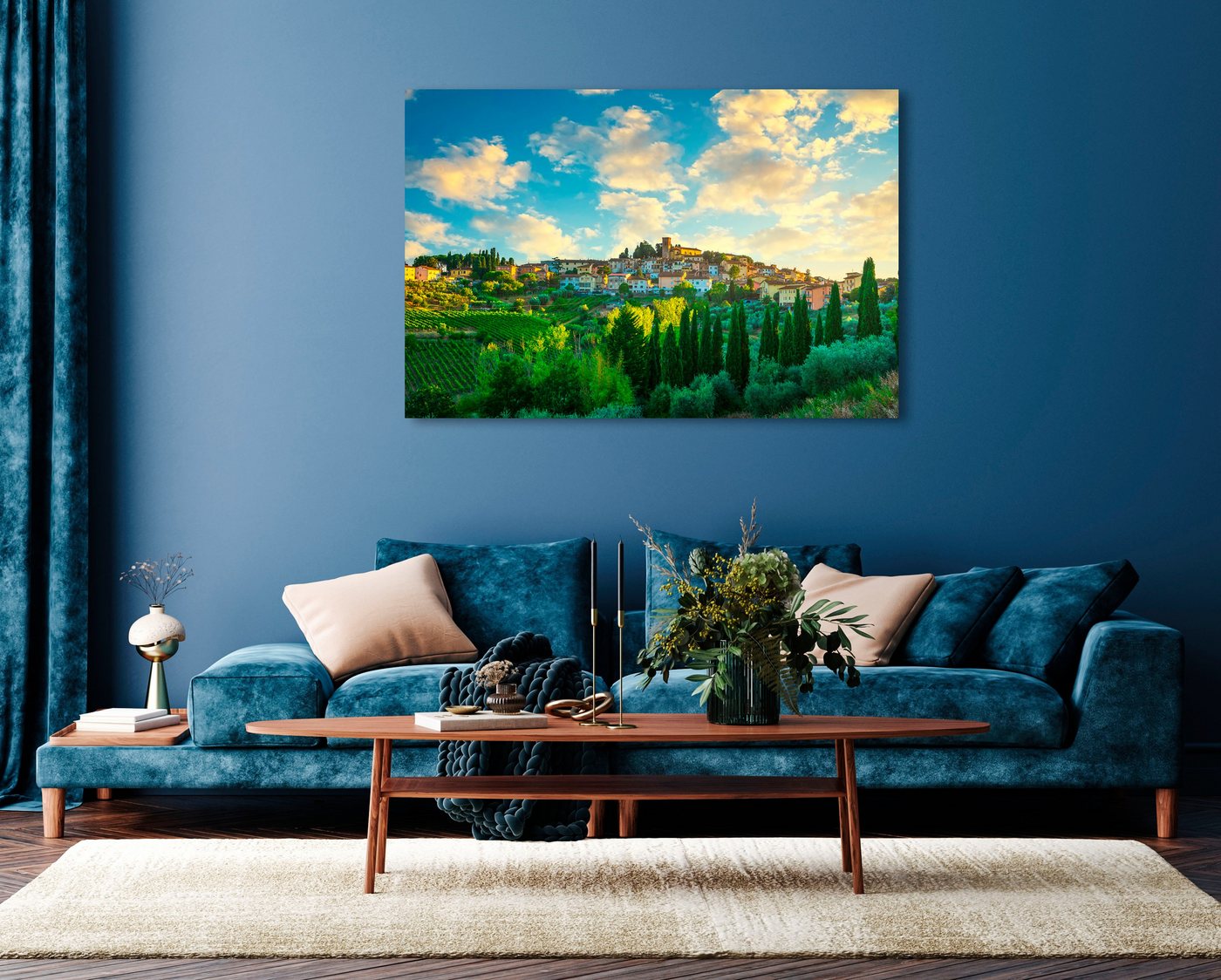 queence Acrylglasbild Elina, Gebäude, Italien, Landschaft, Stadt, Tannenbaum (1 St), Fine Art-Print in Galeriequalität von queence