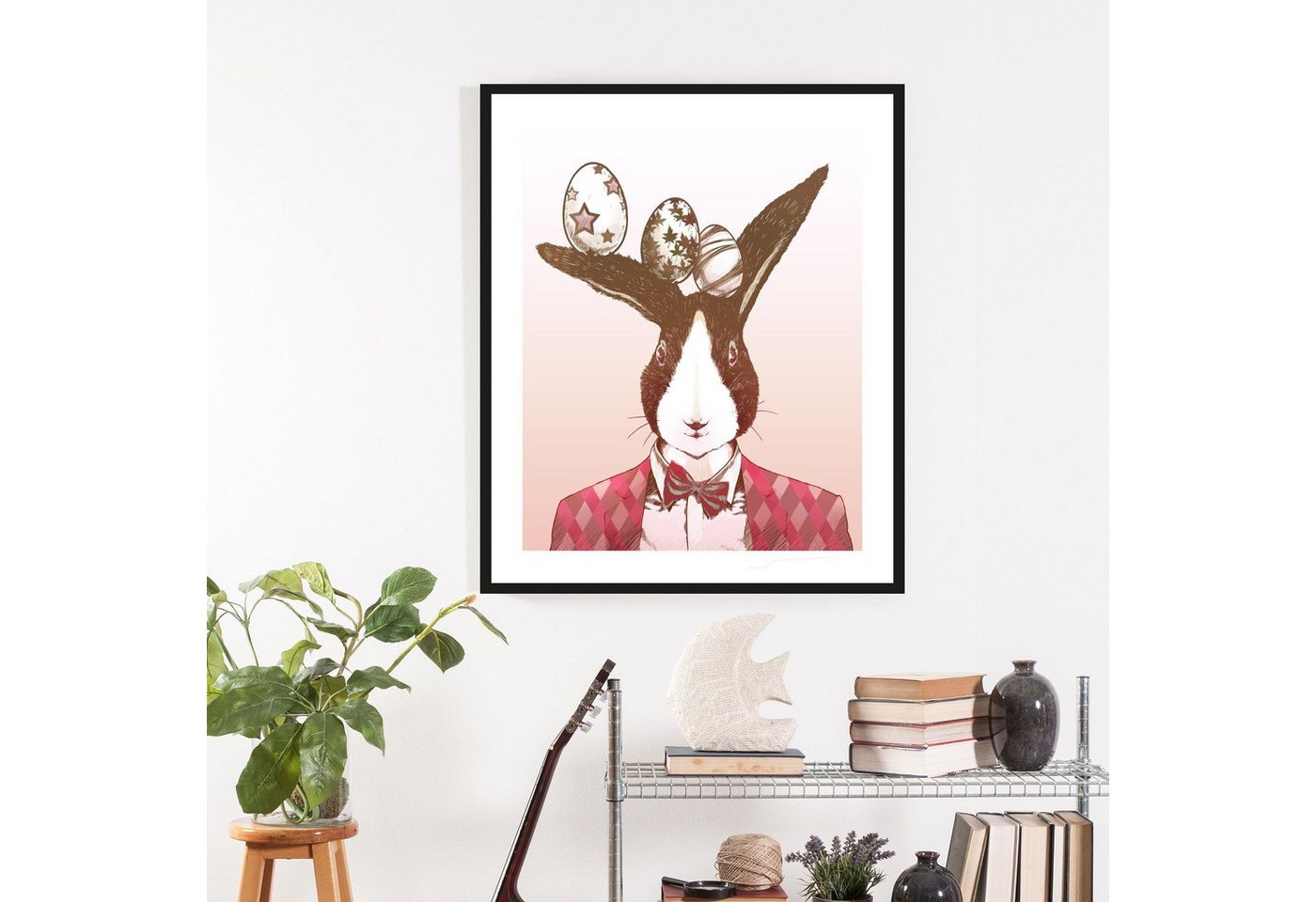 queence Bild Aferno, Hase, Hasen, Haustiere, Kunst, Ostern (1 St), mit Rahmen, weiß von queence