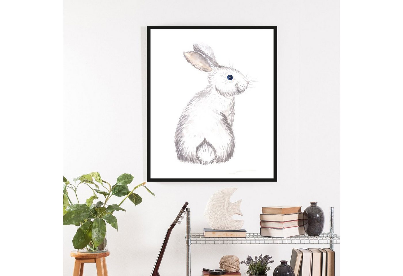queence Bild Afiro, Blumen, Hase, Hasen, Haustiere, Kunst, Ostern (1 St), 50x40, mit Rahmen von queence