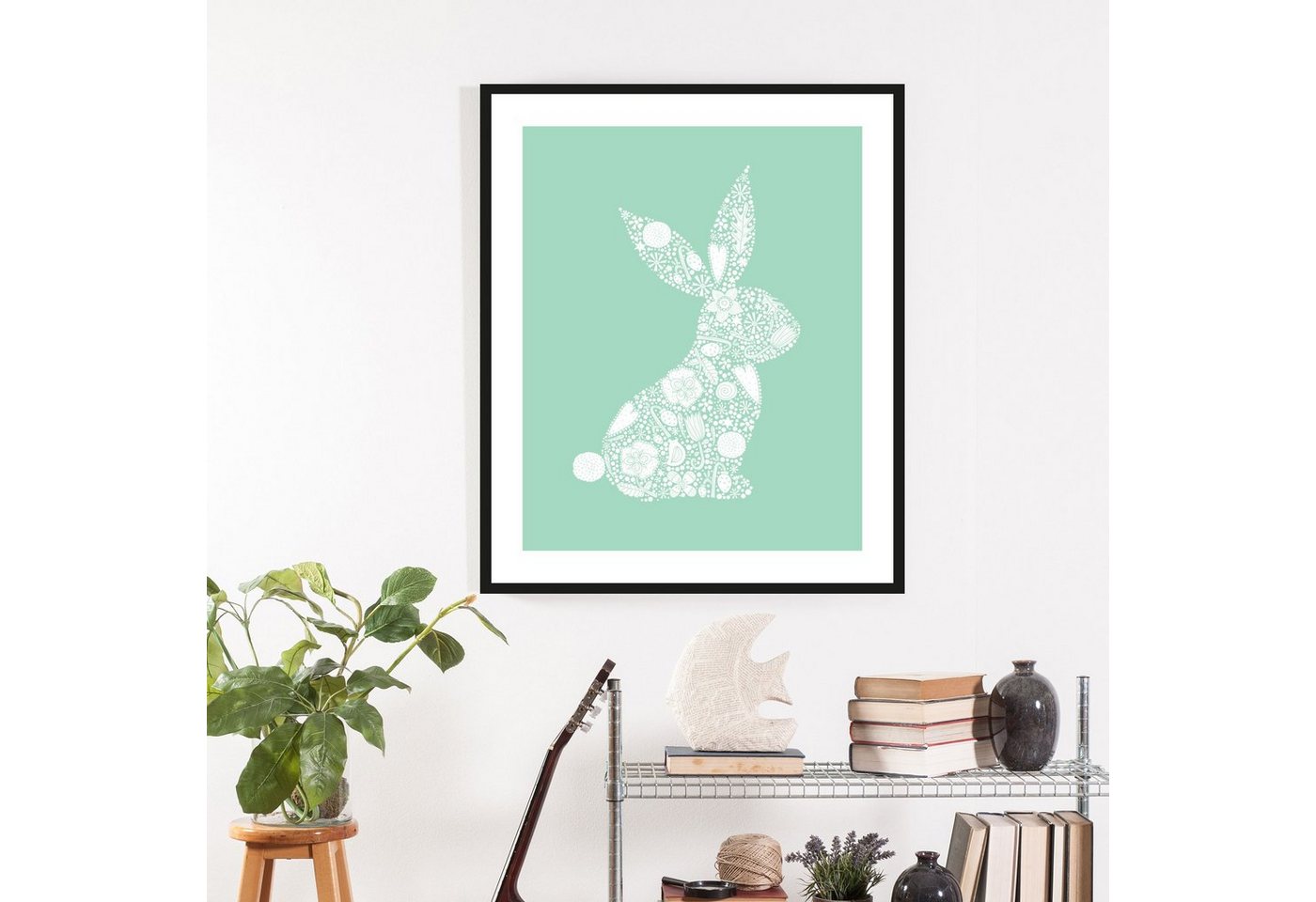 queence Bild Akimo, Hase, Hasen, Haustiere, Kunst, Ostern (1 St), HD Premium Poster-Druck inkl. Holzrahmen von queence