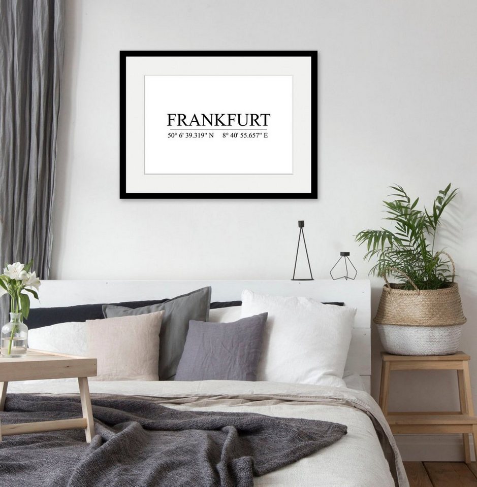queence Bild FRANKFURT, (1 St), HD Premium Poster-Druck inkl. Holzrahmen von queence
