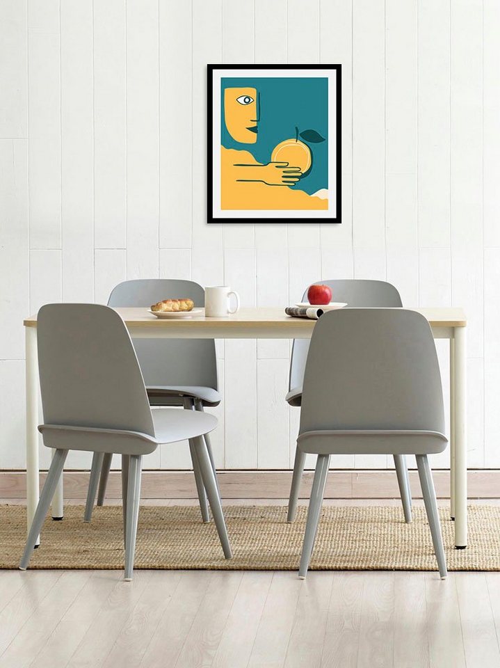 queence Bild Foxy, Abstrakt, Essen, Figuren, Gesicht, Kunst, Lebensmittel, Obst, Obst Bilder (1 St), gerahmt von queence