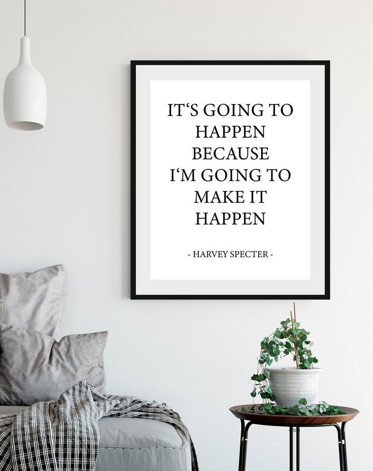 queence Bild HAPPEN, (1 St), HD Premium Poster-Druck inkl. Holzrahmen von queence